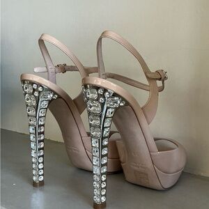 Miu Miu Blush Heels with Crystal Embellishments